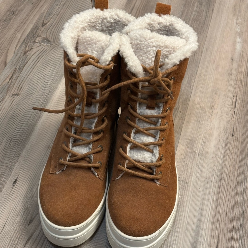 Women's Tan Suede Boots - waterproof, platform